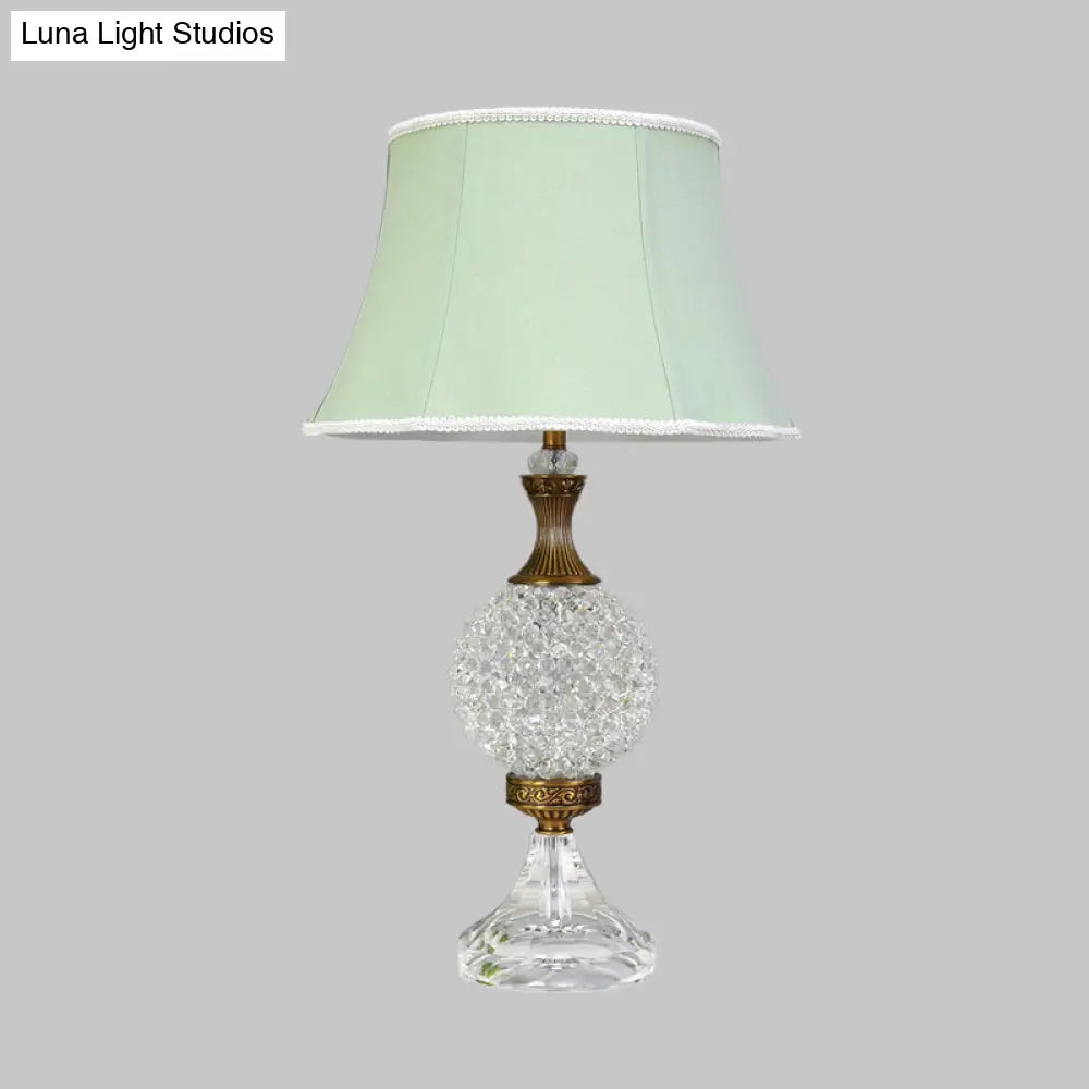 Light Green Crystal Table Lamp With Globe Shape And Led Bulb - Traditional Nightstand