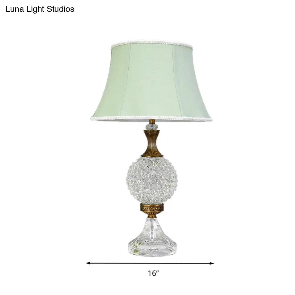 Light Green Crystal Table Lamp With Globe Shape And Led Bulb - Traditional Nightstand