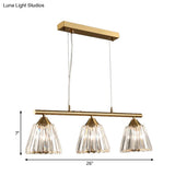Linear Crystal Island Pendant Light With Conic Gold Shade - 3/4 Heads Modern Hanging Fixture