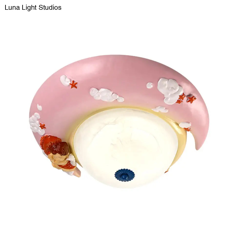 Little Angel Resin Crescent Flush Mount Light - Modern Ceiling Lamp For Kid Bedroom