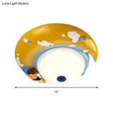 Little Angel Resin Crescent Flush Mount Light - Modern Ceiling Lamp For Kid Bedroom
