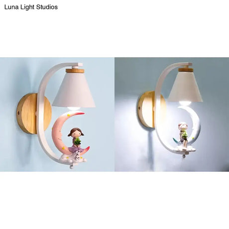 Little Kid Deco Funnel Shade Wall Light: Lovely 1 Head Metal Sconce For Child Bedroom