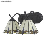 Lodge Dragonfly Stained Glass Wall Sconce Light - 2 Heads Black/Bronze