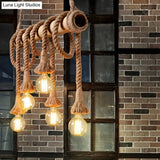 Lodge Industrial Beige Island Light With Adjustable Rope And Bamboo - 3/4 Lights Open Bulb