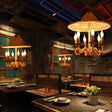 Lodge Jute Rope Ceiling Chandelier With Bamboo-Woven Hat Top - 6/7 Bulbs Brown Hanging Lamp 6 /