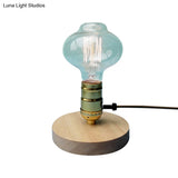 Lodge Mini Table Lamp With Round Metal Base - Light Wood Finish