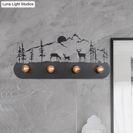 Lodge Open Bulb Wall Light With Nature-Inspired 4-Bulb Metallic Sconce In Black Indoor Use