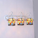 Lodge Style 3-Light Bathroom Vanity Wall Lamp With Glass Shade And Black/White Backplate White