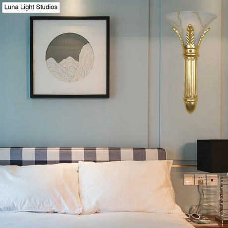 Lodge Style Bell Wall Sconce - 1 Bulb Gold Fixture For Bedroom