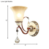 Lodge Style Bell Wall Sconce With Frosted Glass White Finish And Crystal Drops Perfect For Corridors