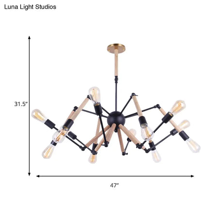 Lodge Style Chandelier Lighting - Adjustable Arm 6/8 Heads Wood And Metal Ceiling Fixture