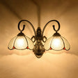 Lodge Style Floral Wall Lamp - Stained Glass & Metal 2-Head Bedroom Light (White/Clear/Blue/Beige)