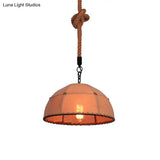 Lodge Style Hanging Fabric And Rope Pendant Light - 14’/18’ Dome Shade In Beige For Restaurants