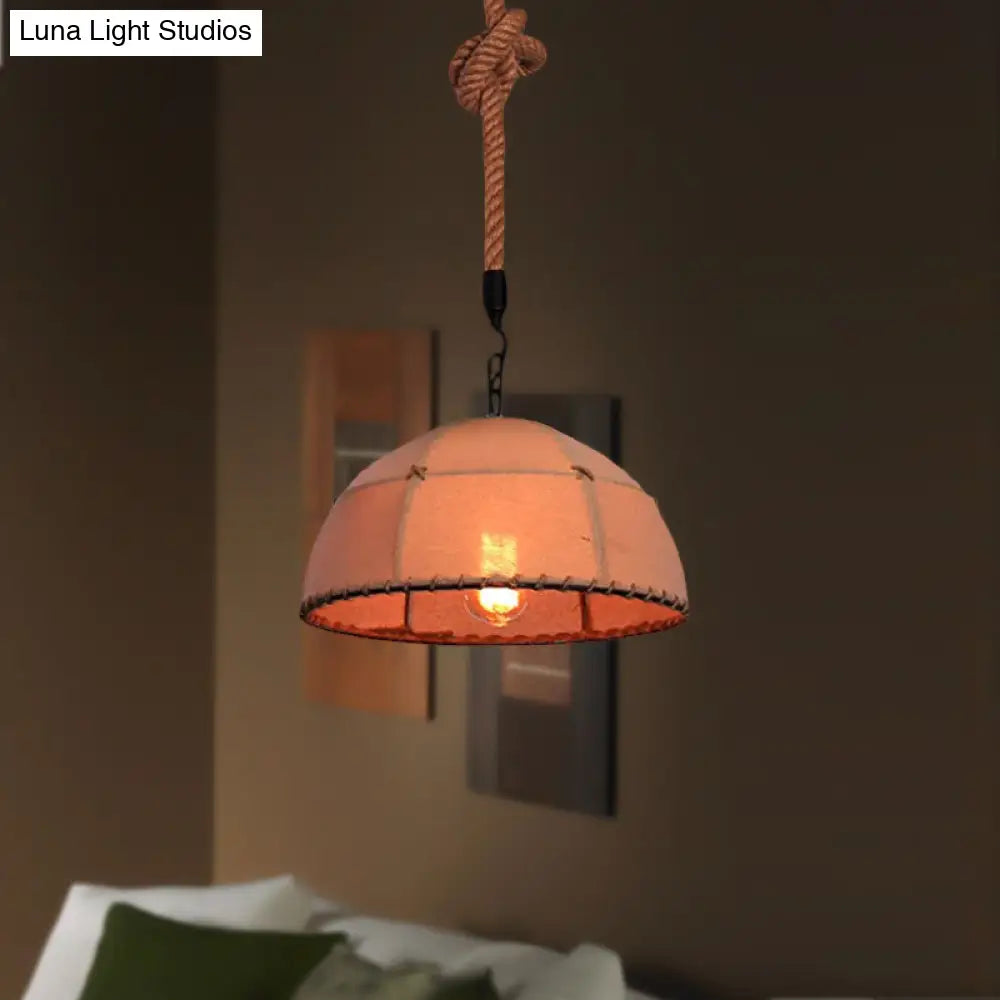 Lodge Style Hanging Fabric And Rope Pendant Light - 14’/18’ Dome Shade In Beige For Restaurants