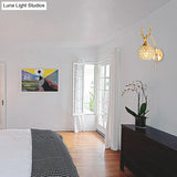 Lodge Style Metal Deer Head Wall Sconce: 1/2-Bulb Mount Light With Crystal Dome Shade In Chrome/Gold