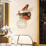 Lodge Style Resin Bird Wall Sconce Light With Crystal Global Shade