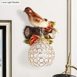 Lodge Style Resin Bird Wall Sconce Light With Crystal Global Shade