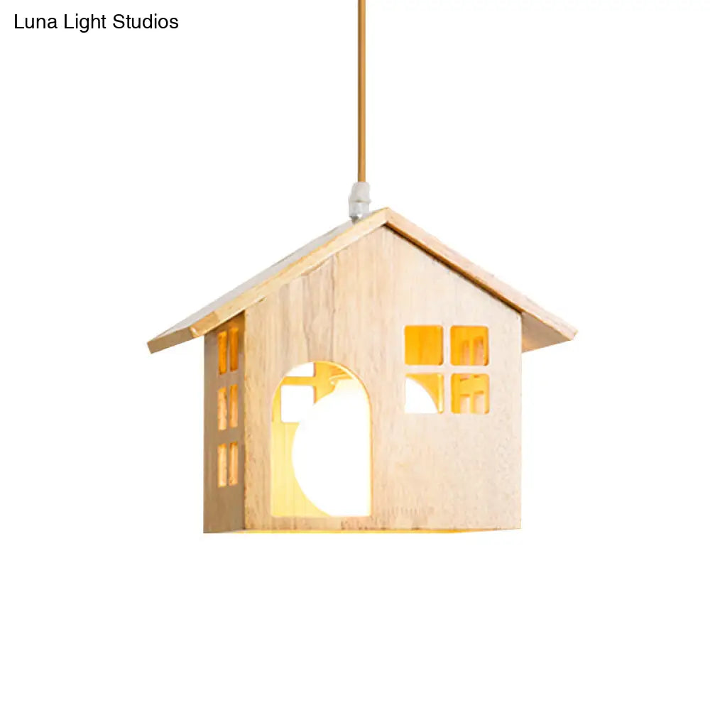 Lodge Style Rubber Wood Drop Pendant Light With 1 Bulb - Perfect For Dining Table