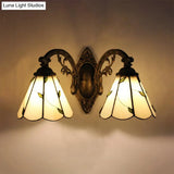 Lodge Style Stained Glass Leaf Wall Lamp - 2 Lights Beige Curved Arm & Mount