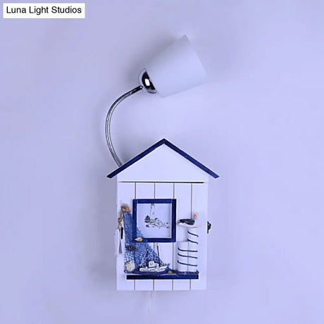 Lodge Wood Wall Sconce With Bucket Shade - Modern White Bedroom Light