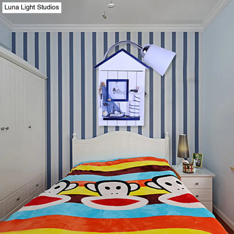 Lodge Wood Wall Sconce With Bucket Shade - Modern White Bedroom Light
