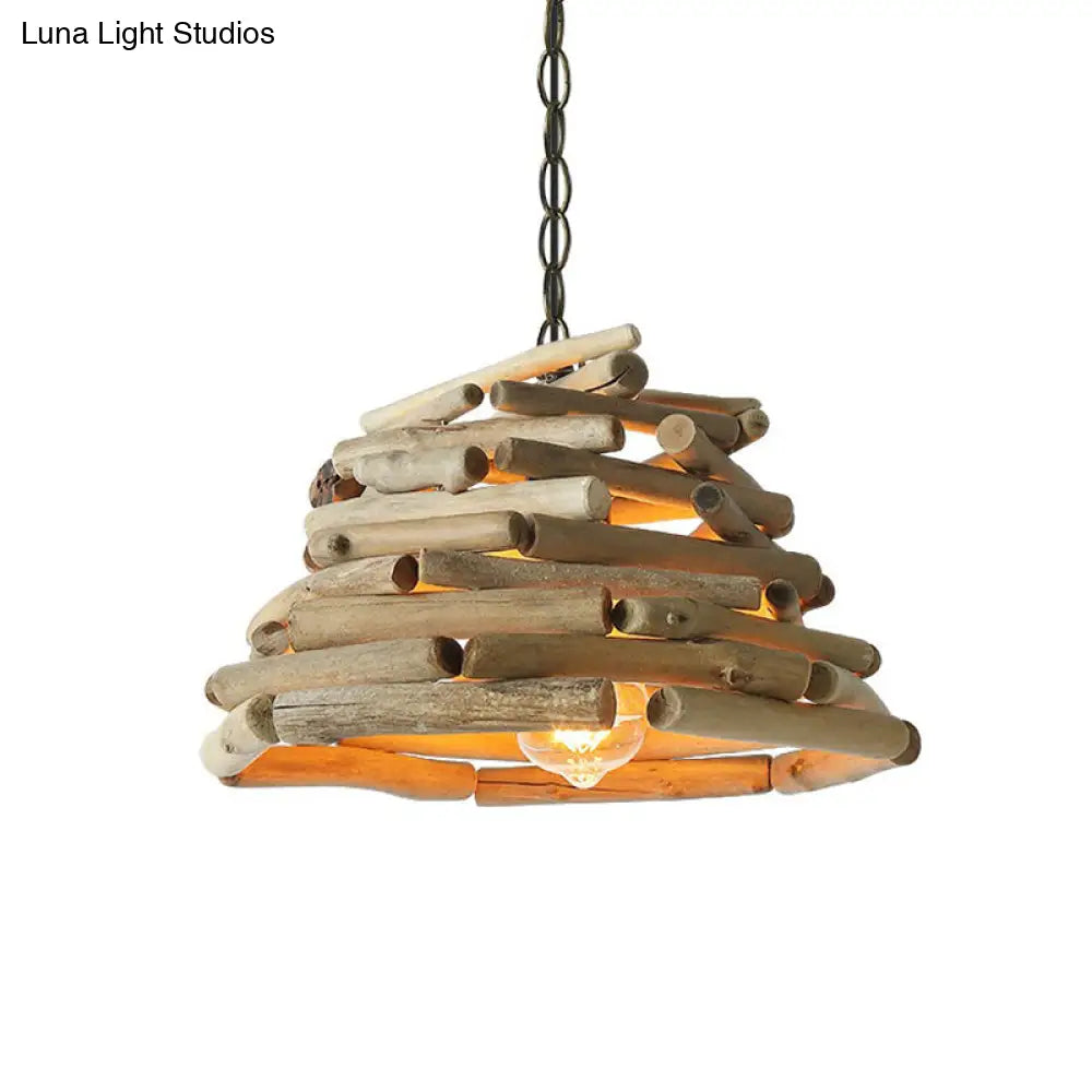 Lodge Wooden Pendant Light: Stacked Sticks Suspension Lamp For Dining Room