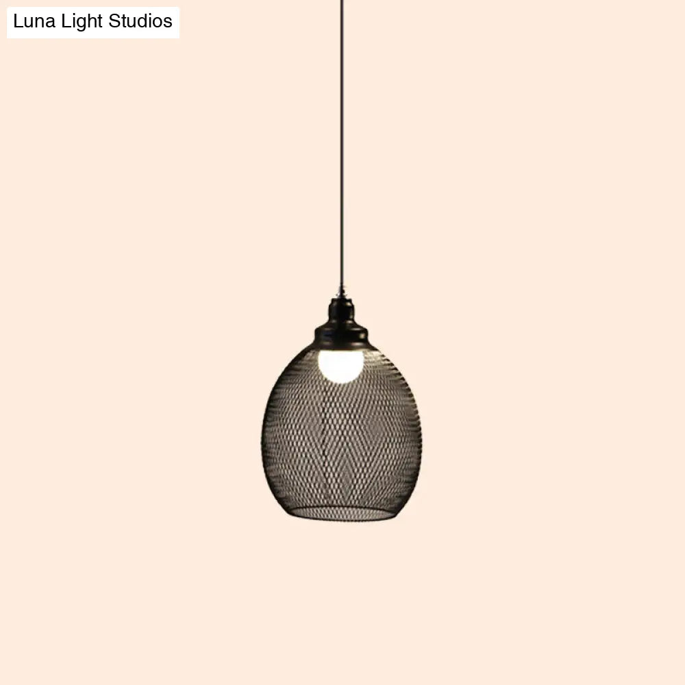Loft Style Black Iron Mesh Drop Pendant Ceiling Suspension Lamp For Dining Room - 1-Light