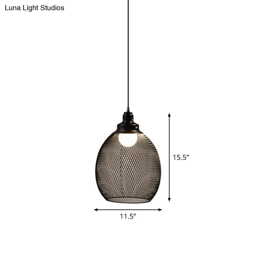 Loft Style Black Iron Mesh Drop Pendant Ceiling Suspension Lamp For Dining Room - 1-Light
