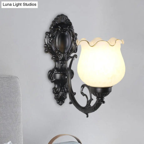 Loft Style Bud Wall Mount Lamp - Opaline Glass Lighting Fixture (Single Bulb) Black/White/Brass