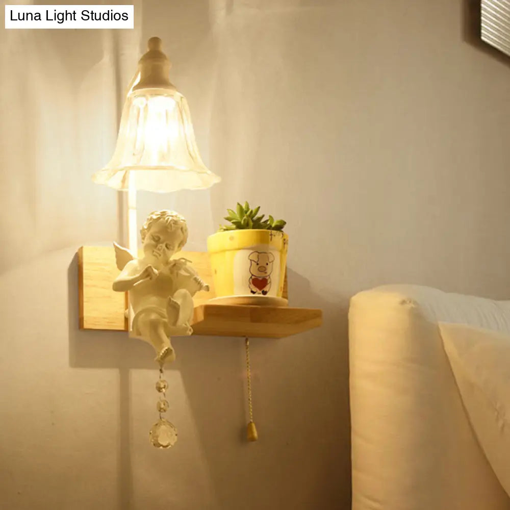 Loft Style Clear Glass Bell Shade Wall Sconce - Bedside Mounted Light With Angle Design