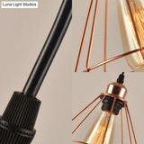 Loft Style Copper Diamond Caged Pendant Lamp - 3 Lights Black Finish