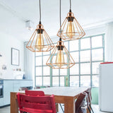 Loft Style Copper Diamond Caged Pendant Lamp - 3 Lights Black Finish / Round