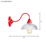 Loft Style Gooseneck Wall Light With Clear Glass Shade - Iron Red Finish 1 Bulb