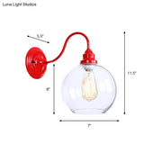 Loft Style Gooseneck Wall Light With Clear Glass Shade - Iron Red Finish 1 Bulb