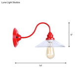 Loft Style Gooseneck Wall Light With Clear Glass Shade - Iron Red Finish 1 Bulb