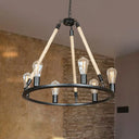 Loft Style Iron Chandelier With 6 Bare Bulb Heads And Rope Cord Black