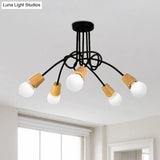 Loft Style Metal Ceiling Light With Open Bulb & Twisted Arm – 3/5 Lights Wood Accent Perfect For