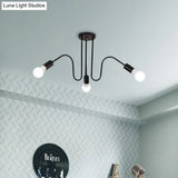 Loft Style Semi-Flush Mount Light: Exposed Metal 3/5 Heads Black/White Finish