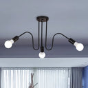 Loft Style Semi-Flush Mount Light: Exposed Metal 3/5 Heads Black/White Finish 3 / Black