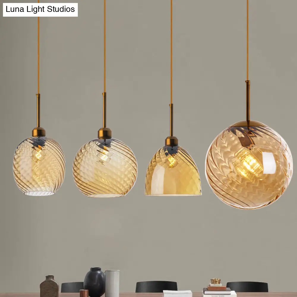 Loft Style Twisted Glass Hanging Lamp: Round Ceiling Light Fixture With 1 Bulb For Dining Room
