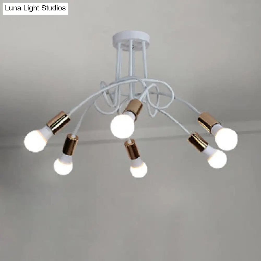 Loft Style Twisted Semi Flush Gold Ceiling Light Fixture With Open Bulb 3/5 Heads