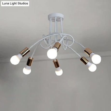 Loft Style Twisted Semi Flush Gold Ceiling Light Fixture With Open Bulb 3/5 Heads
