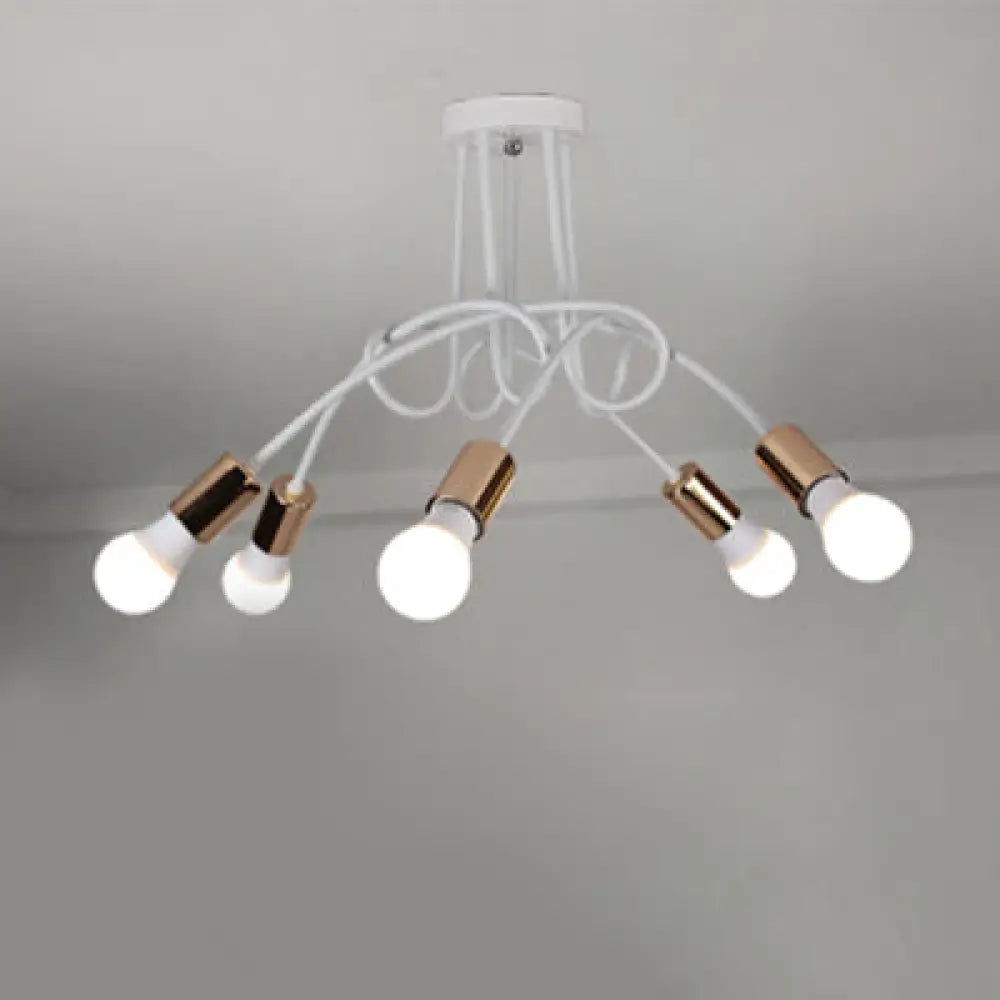 Loft Style Twisted Semi Flush Gold Ceiling Light Fixture With Open Bulb 3/5 Heads 5 /