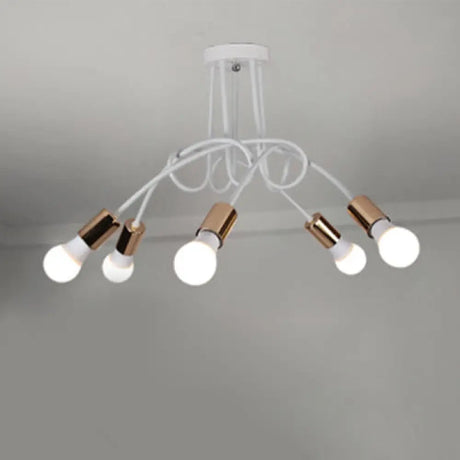 Loft Style Twisted Semi Flush Gold Ceiling Light Fixture With Open Bulb 3/5 Heads 5 /