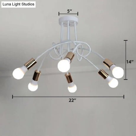 Loft Style Twisted Semi Flush Gold Ceiling Light Fixture With Open Bulb 3/5 Heads