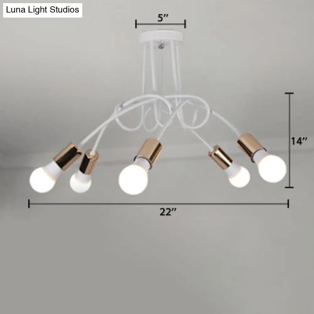 Loft Style Twisted Semi Flush Gold Ceiling Light Fixture With Open Bulb 3/5 Heads