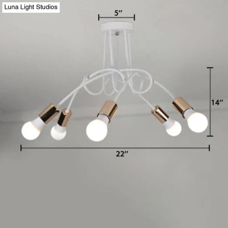 Loft Style Twisted Semi Flush Gold Ceiling Light Fixture With Open Bulb 3/5 Heads
