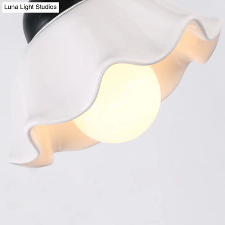 Loft Style White Glass Pendant Ceiling Light - Flower Shade Dining Room Lighting