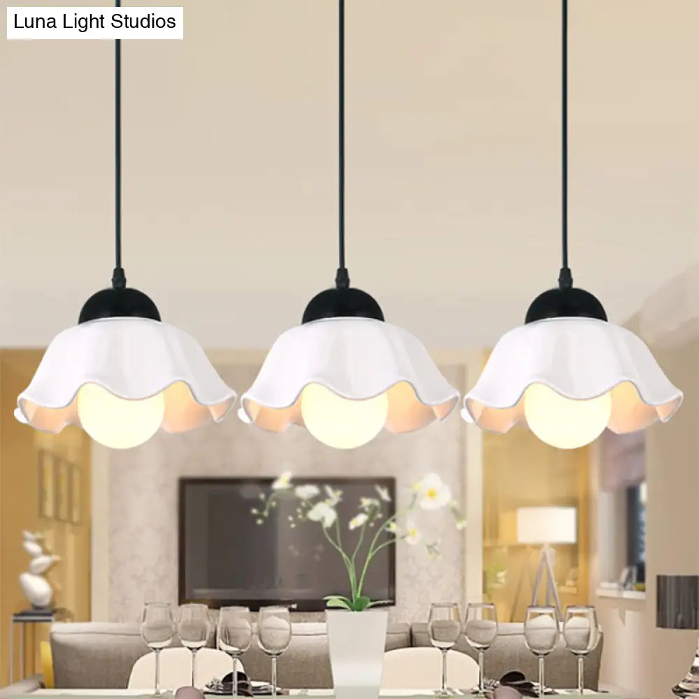 Loft Style White Glass Pendant Ceiling Light - Flower Shade Dining Room Lighting