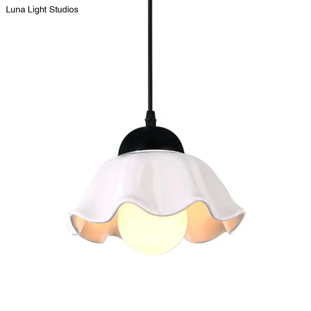 Loft Style White Glass Pendant Ceiling Light - Flower Shade Dining Room Lighting